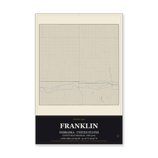 Franklin County, Nebraska Map Aluminum Sign in Museum Plaque style