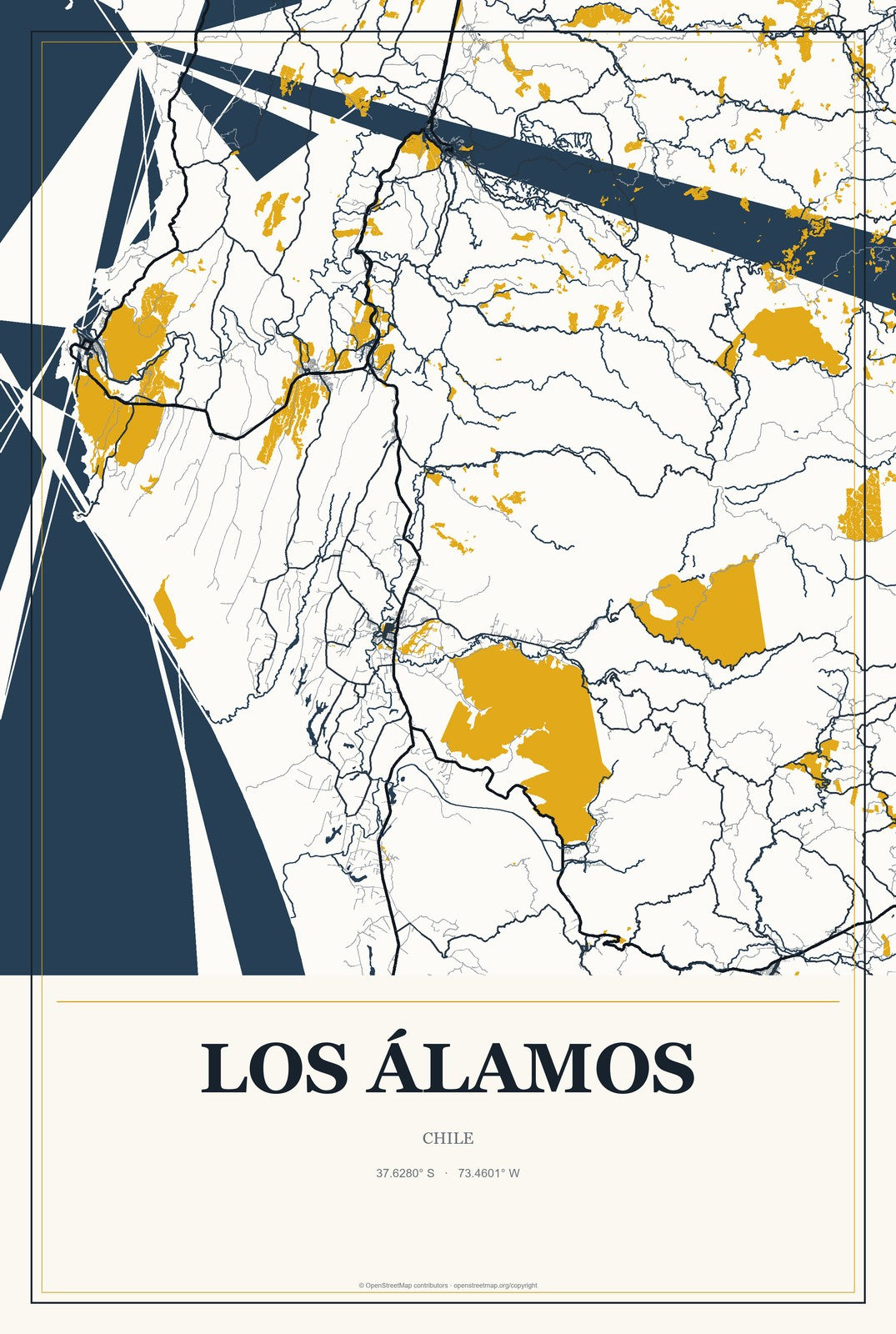 Los Álamos, Chile City Map Aluminum Sign in Citrine Modern style