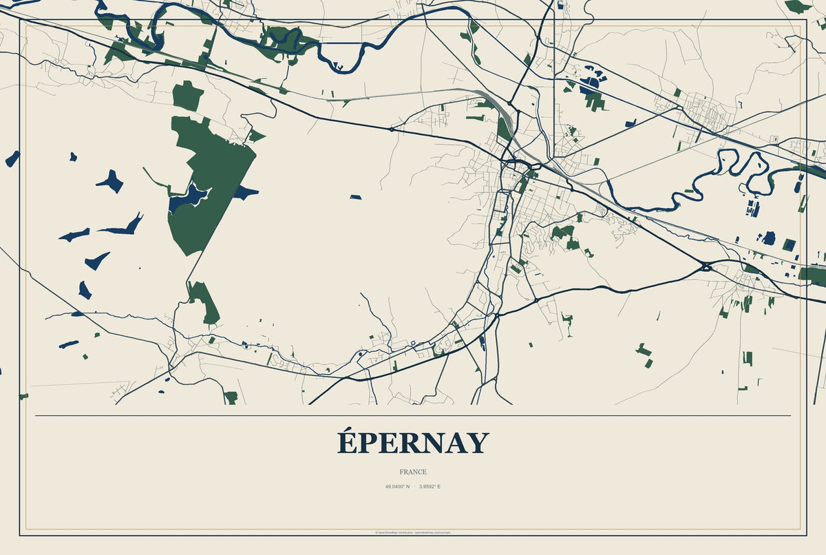 Épernay, France City Map Aluminum Sign in Coastal Cutout style