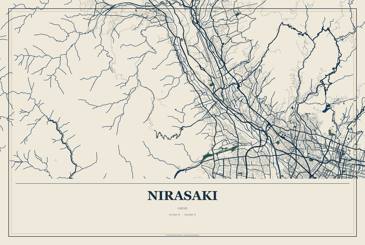Nirasaki, Japan City Map Aluminum Sign in Coastal Cutout style