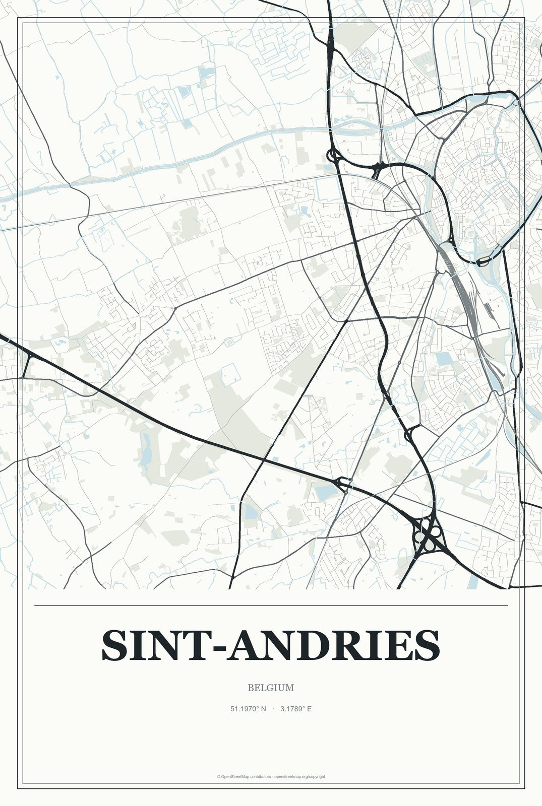 Sint-Andries, Belgium City Map Aluminum Sign in Gallery Air style