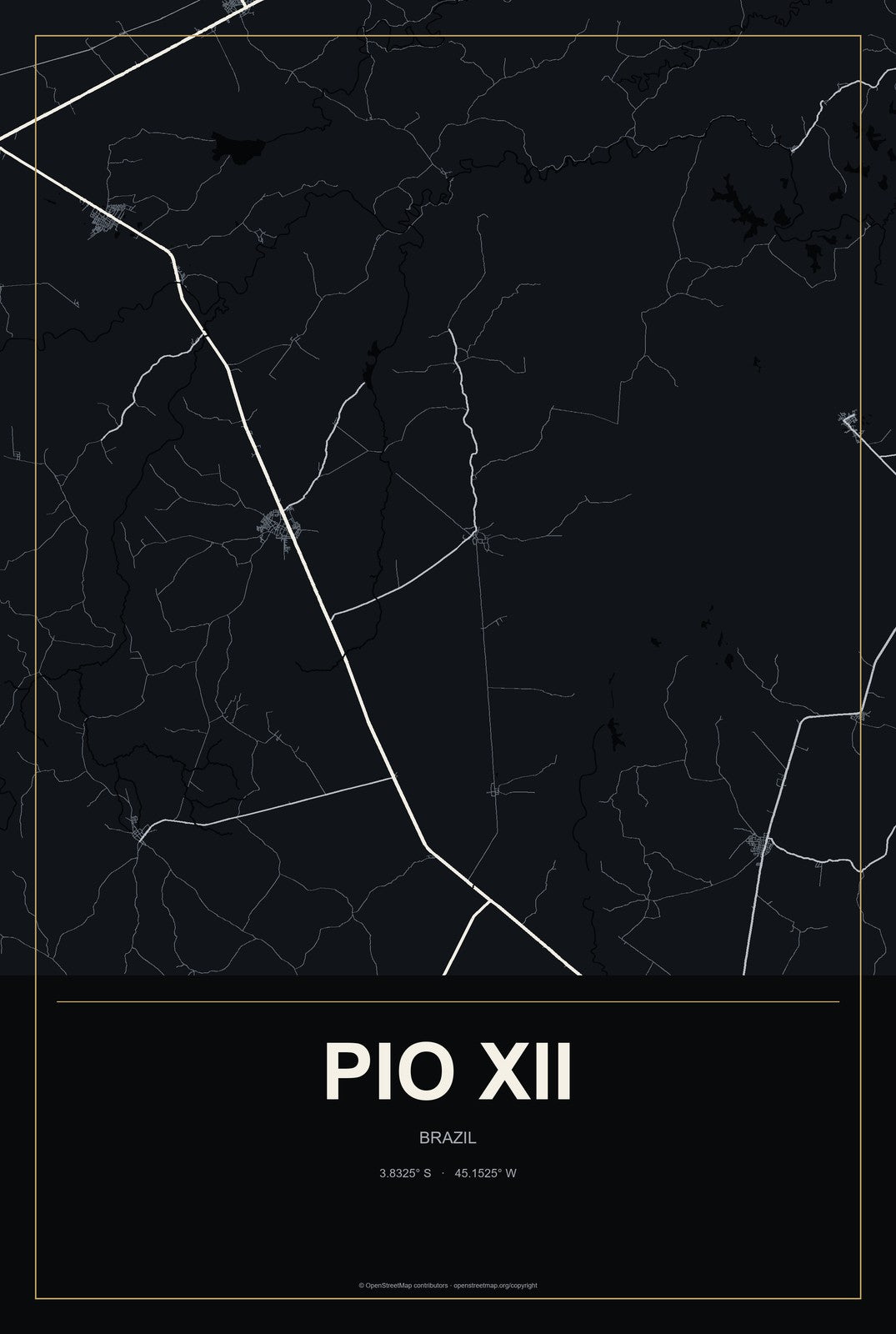 Pio XII, Brazil City Map Aluminum Sign in Metropolitan Noir style