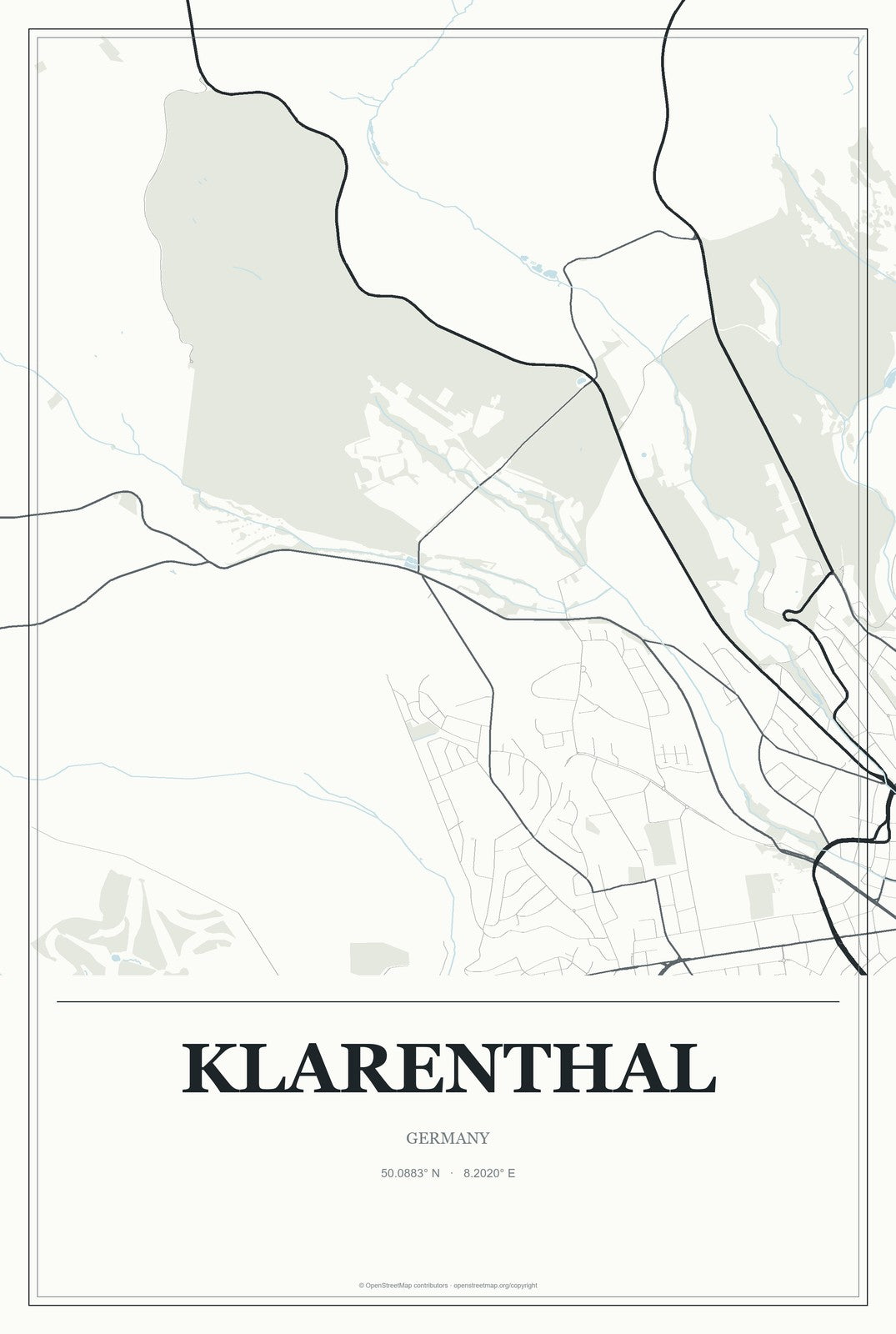 Klarenthal, Germany City Map Aluminum Sign in Gallery Air style
