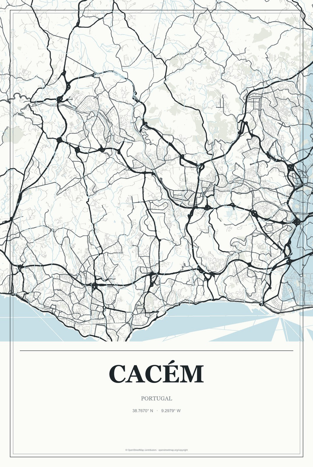 Cacém, Portugal City Map Aluminum Sign in Gallery Air style