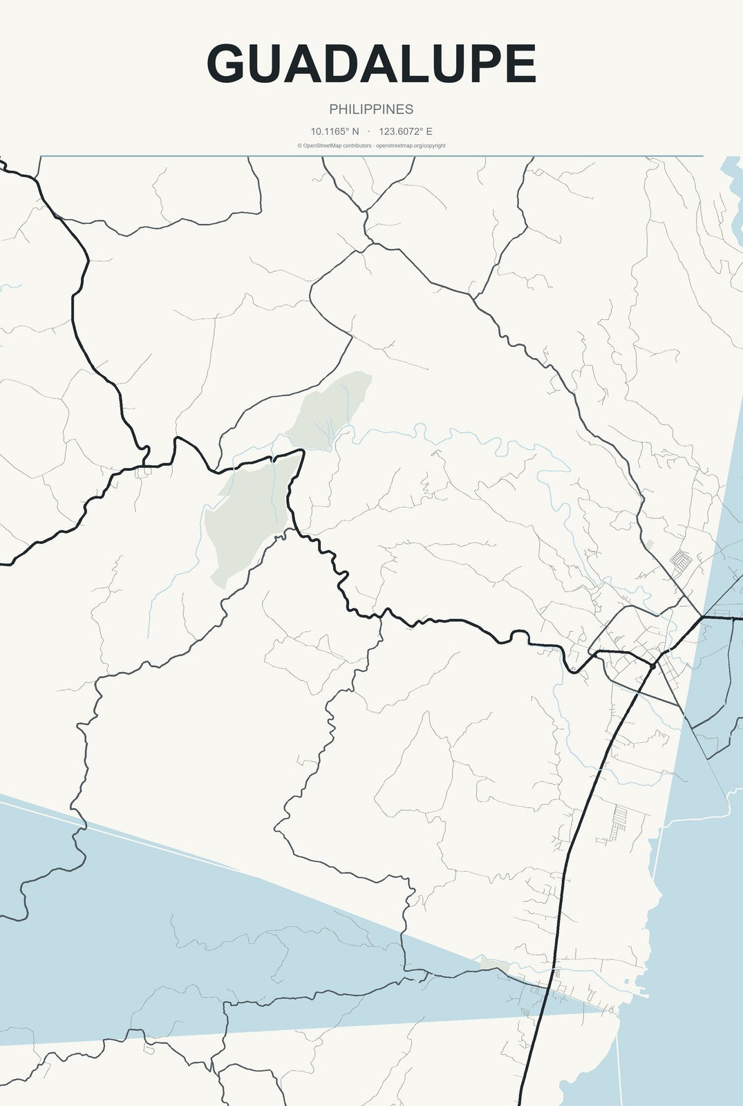 Guadalupe, Central Visayas, Philippines City Map Aluminum Sign in Headline Atlas style