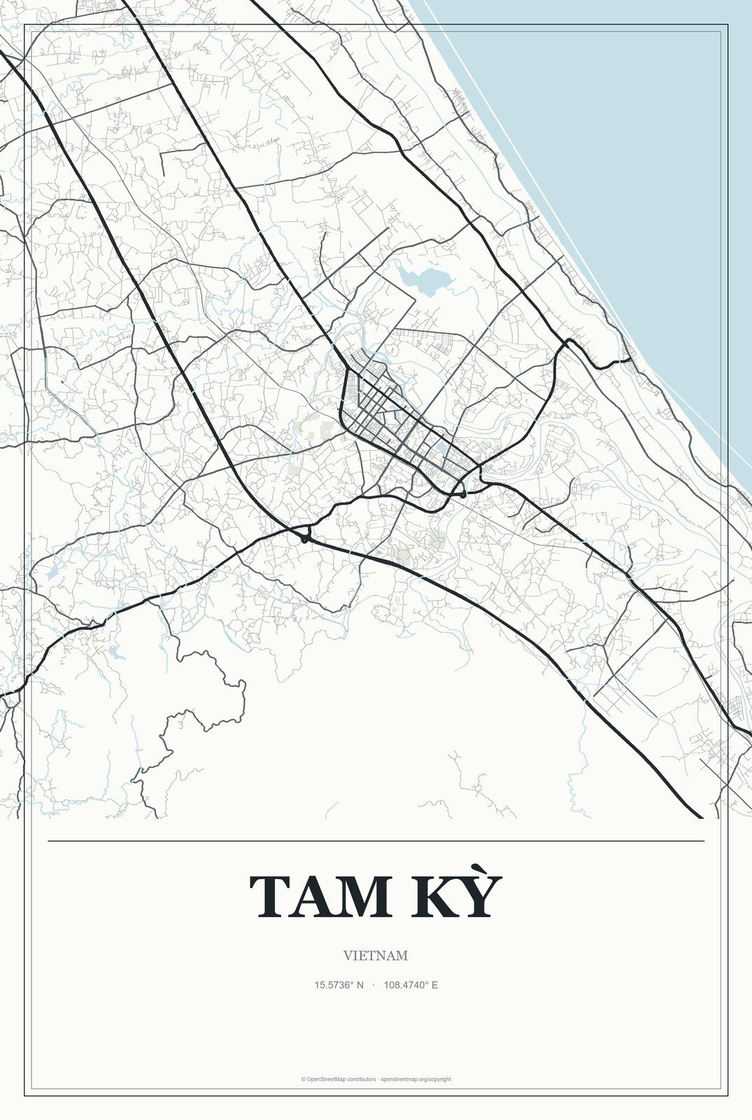 Tam Kỳ, Vietnam City Map Aluminum Sign in Gallery Air style