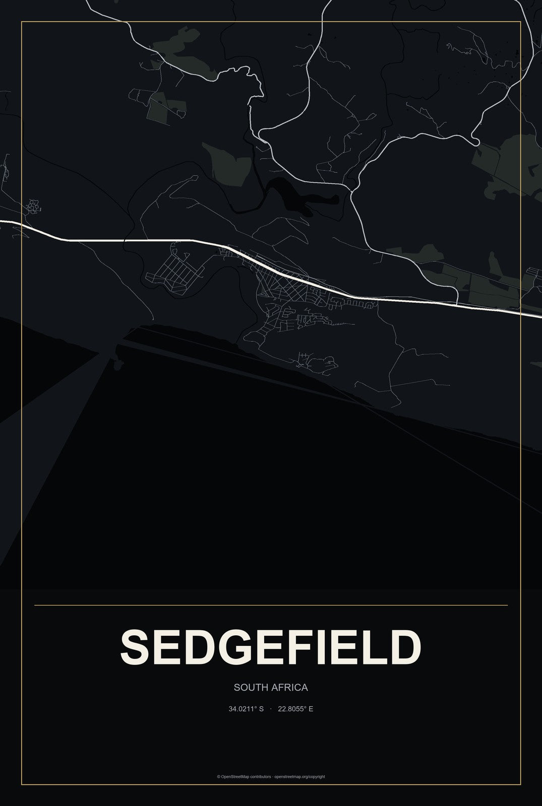 Sedgefield, South Africa City Map Aluminum Sign in Metropolitan Noir style