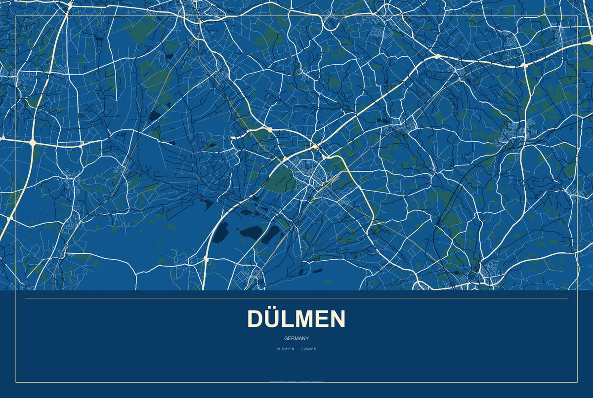 Dülmen, Germany City Map Aluminum Sign in Harbor Cobalt style