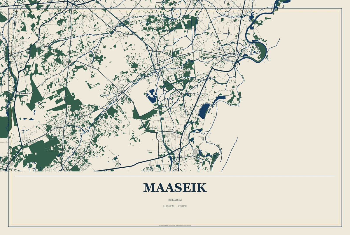 Maaseik, Belgium City Map Aluminum Sign in Coastal Cutout style