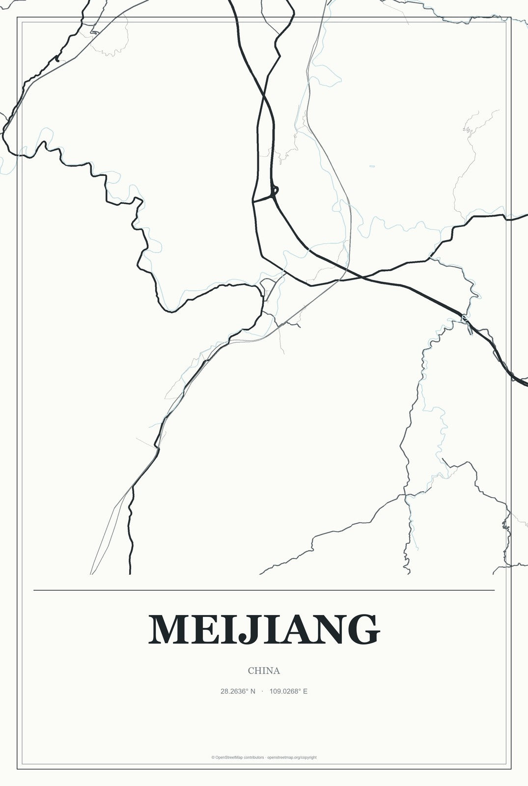 Meijiang, China City Map Aluminum Sign in Gallery Air style