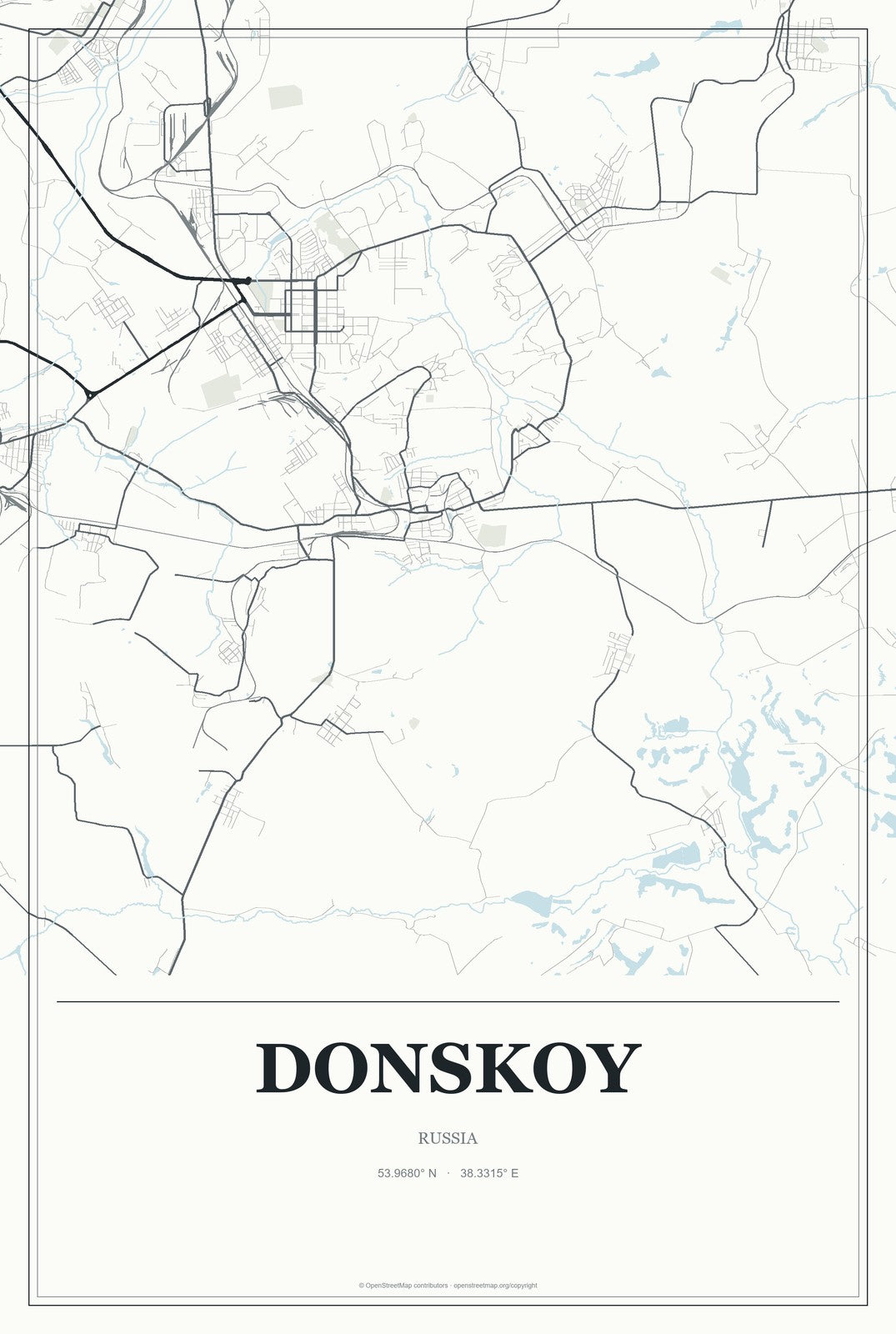 Donskoy, Tula Oblast, Russia City Map Aluminum Sign in Gallery Air style