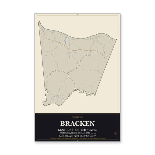 Bracken County, Kentucky Map Aluminum Sign in Museum Plaque style