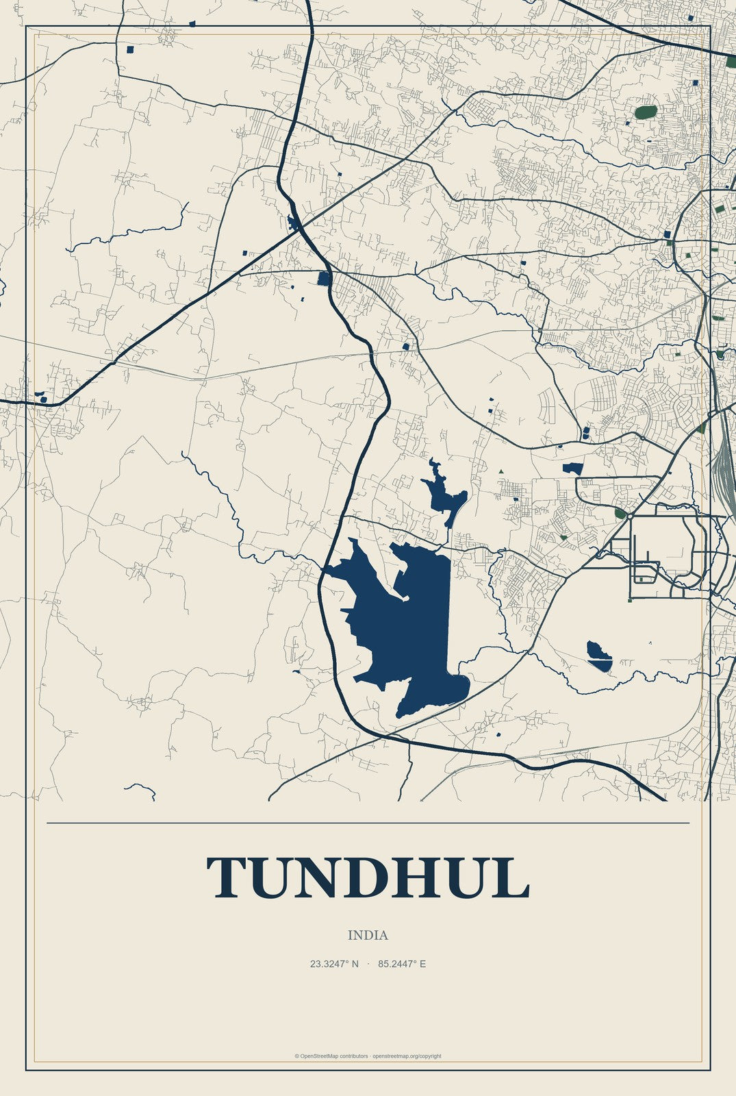 Tundhul, India City Map Aluminum Sign in Coastal Cutout style