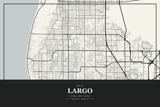 Largo, Florida City Map Aluminum Sign in Museum Plaque style