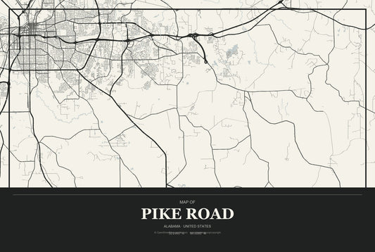 Pike Road, Alabama City Map Aluminum Sign in Museum Plaque style