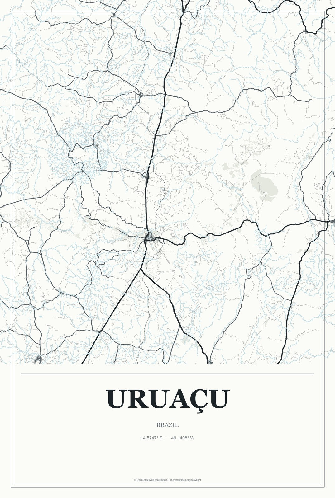 Uruaçu, Brazil City Map Aluminum Sign in Gallery Air style