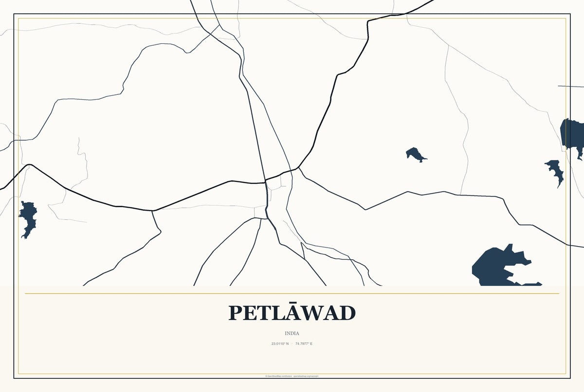 Petlāwad, India City Map Aluminum Sign in Citrine Modern style