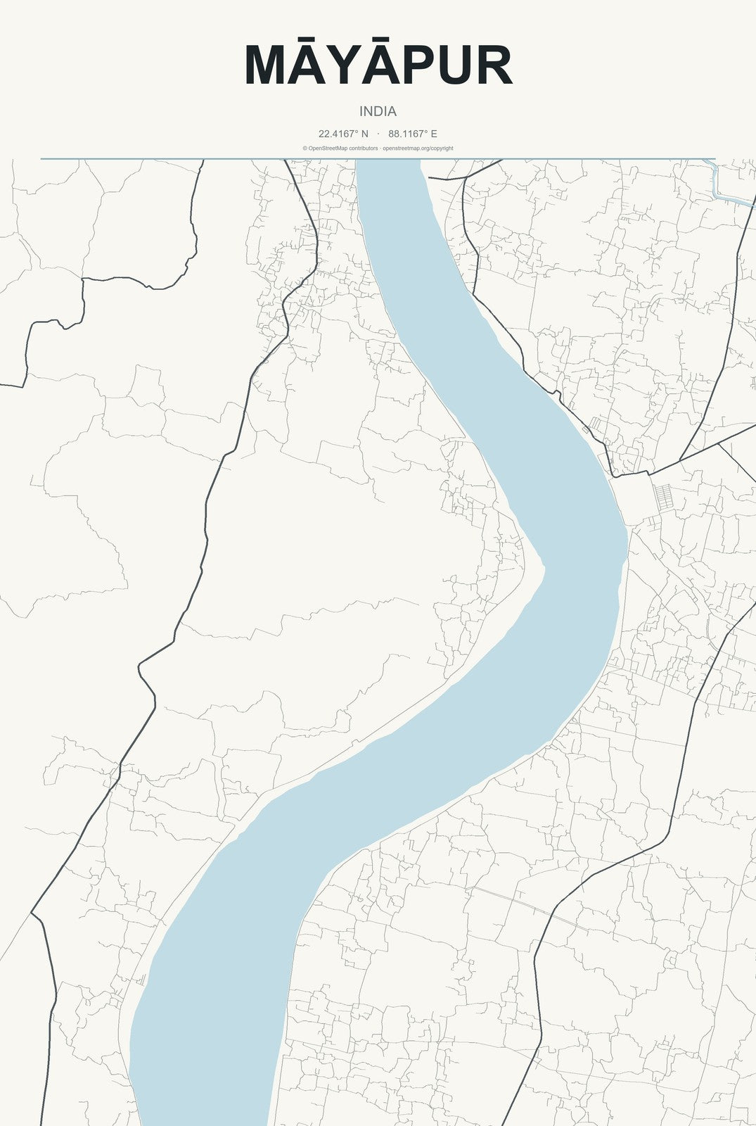 Māyāpur, India City Map Aluminum Sign in Headline Atlas style