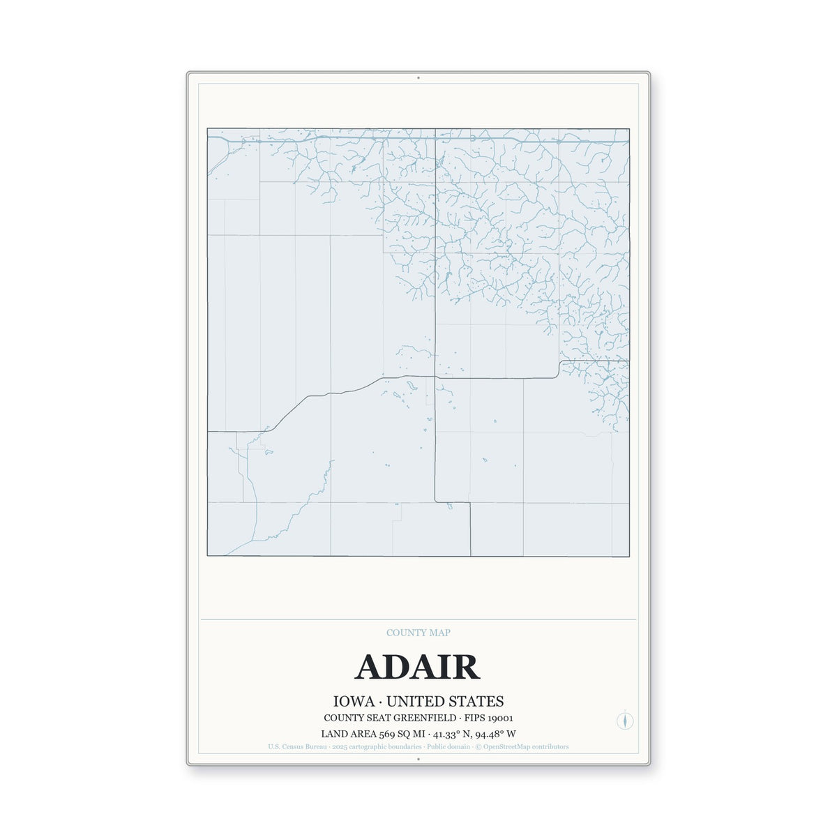 Adair County, Iowa Map Aluminum Sign in Gallery Air style