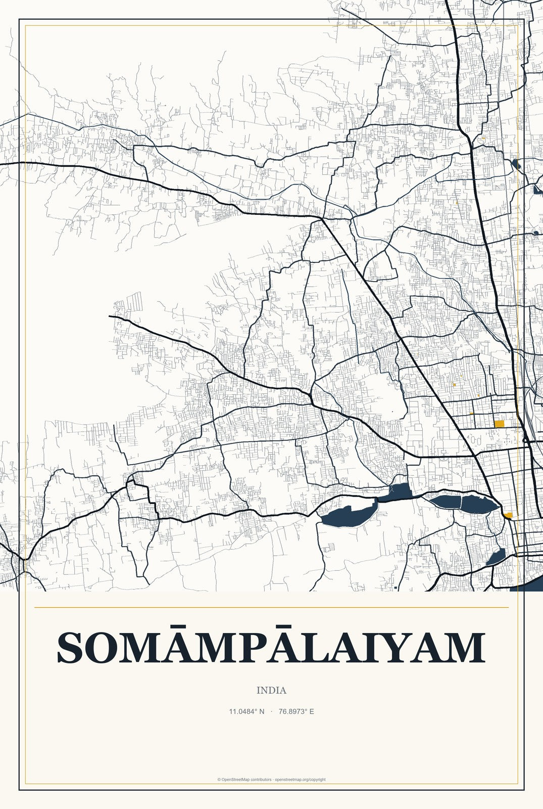 Somāmpālaiyam, India City Map Aluminum Sign in Citrine Modern style