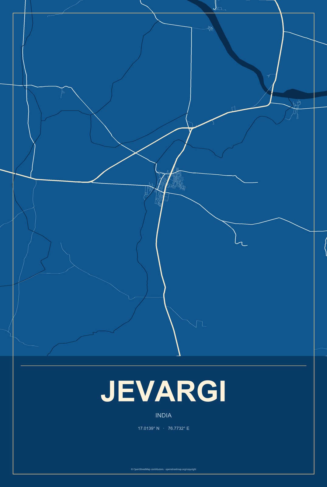Jevargi, India City Map Aluminum Sign in Harbor Cobalt style