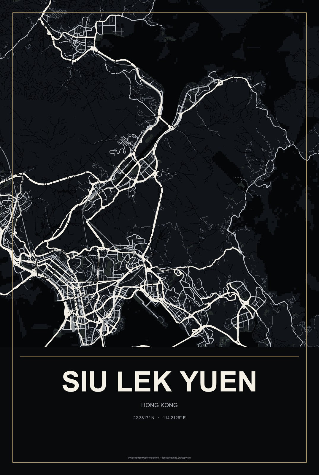 Siu Lek Yuen, Hong Kong City Map Aluminum Sign in Metropolitan Noir style