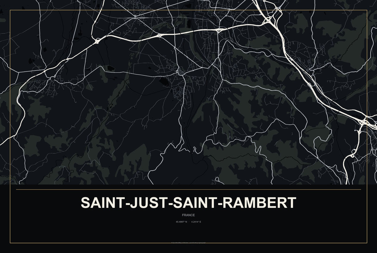 Saint-Just-Saint-Rambert, France City Map Aluminum Sign in Metropolitan Noir style