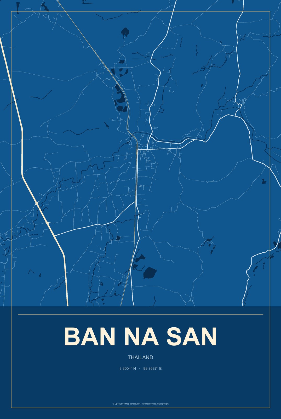 Ban Na San, Thailand City Map Aluminum Sign in Harbor Cobalt style