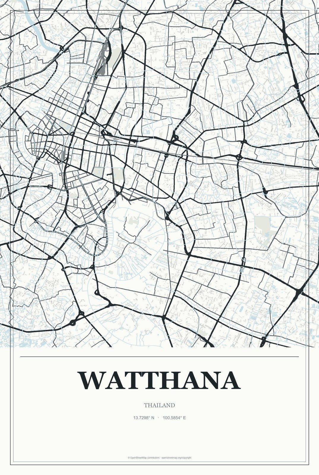 Watthana, Thailand City Map Aluminum Sign in Gallery Air style