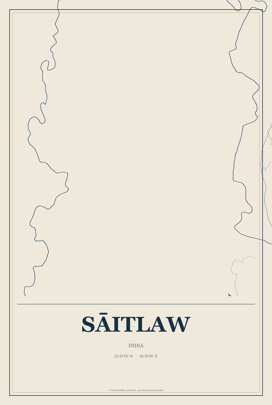 Sāitlaw, India City Map Aluminum Sign in Coastal Cutout style