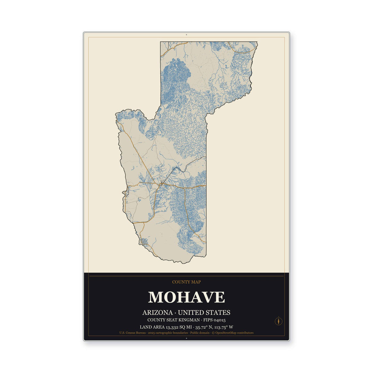 Mohave County, Arizona Map Aluminum Sign in Museum Plaque style
