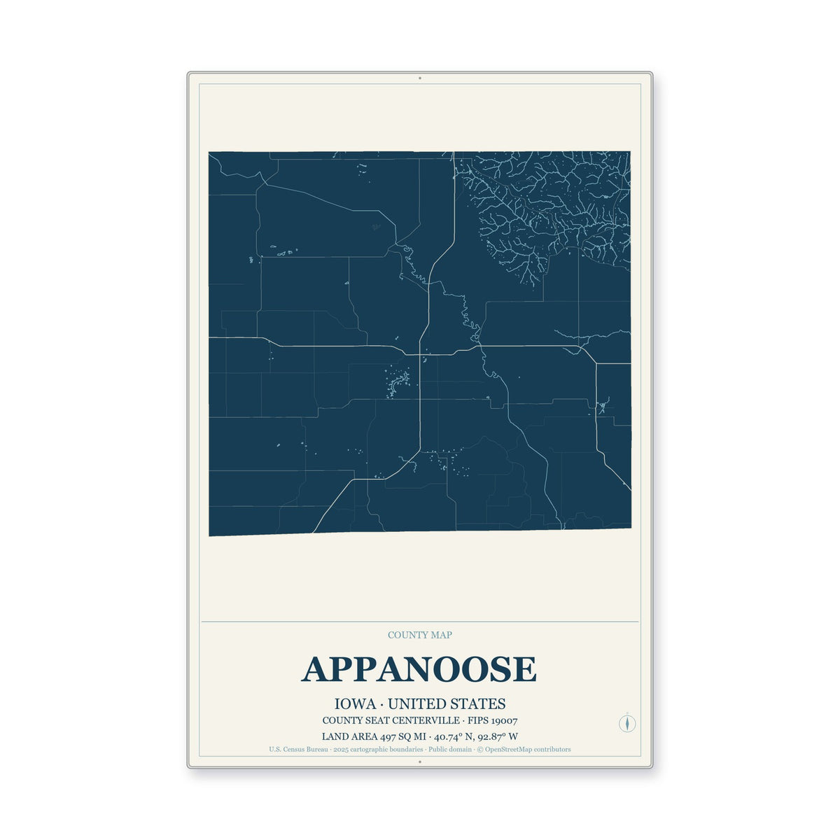 Appanoose County, Iowa Map Aluminum Sign in Coastal Cutout style
