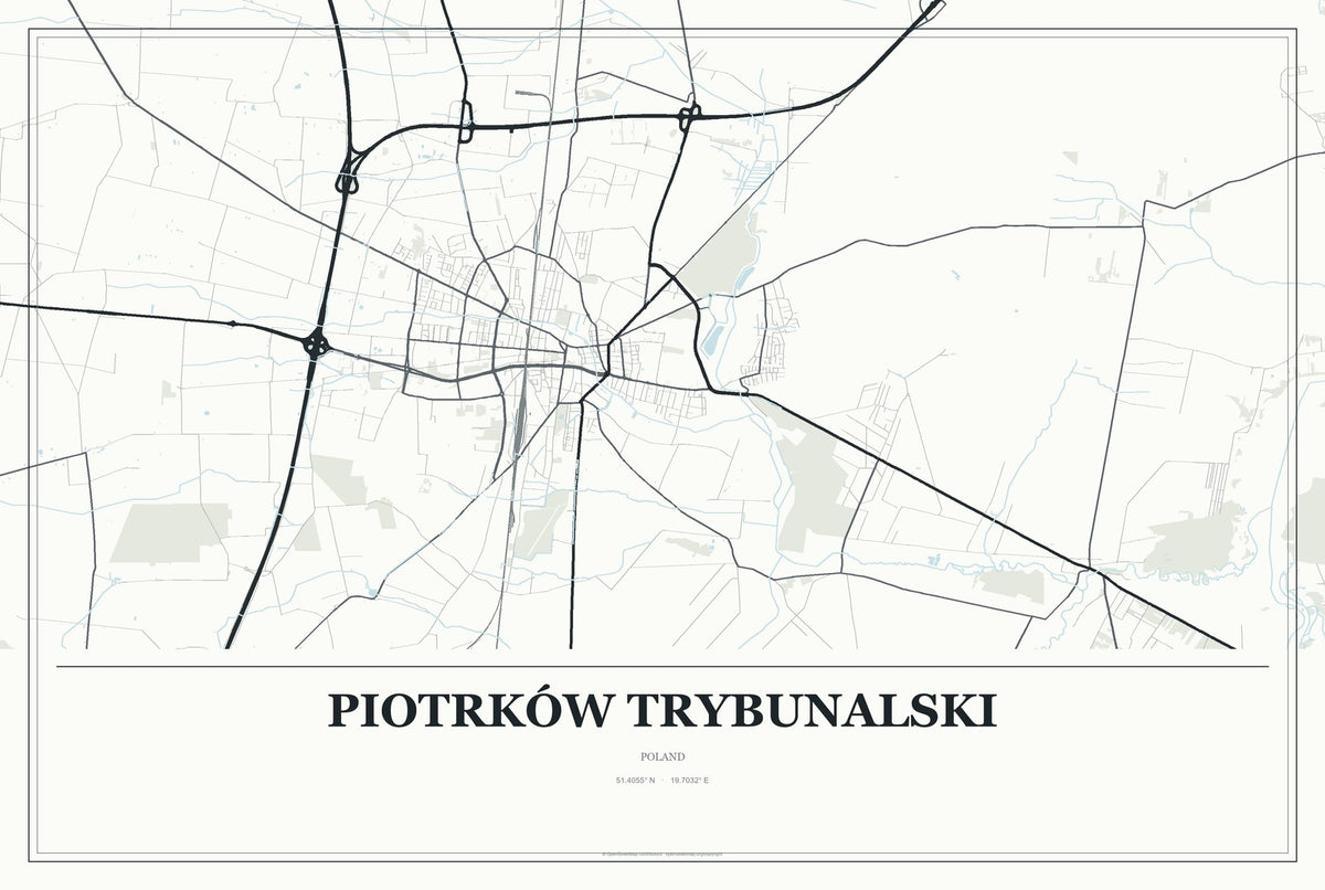 Piotrków Trybunalski, Poland City Map Aluminum Sign in Gallery Air style