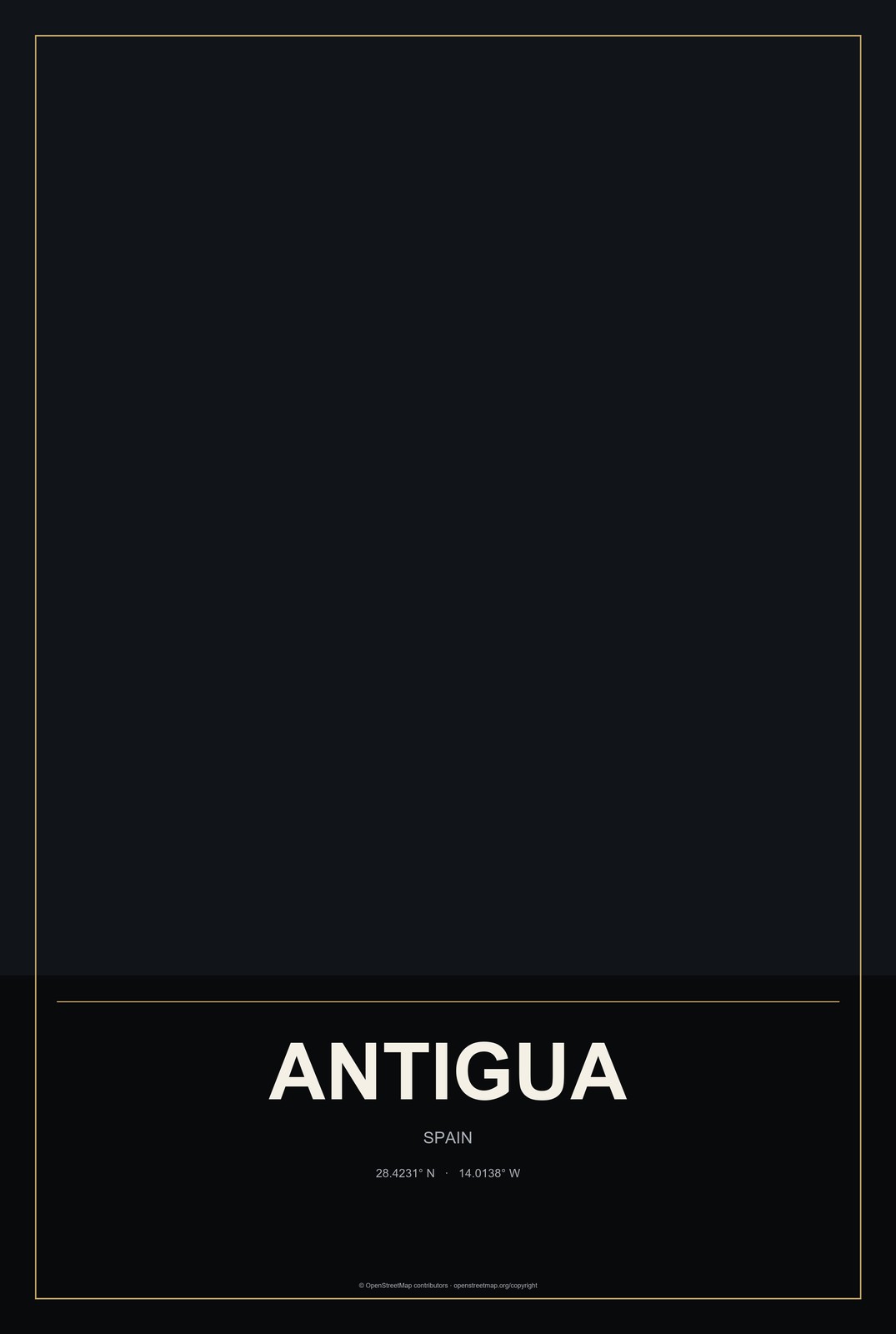 Antigua, Spain City Map Aluminum Sign in Metropolitan Noir style