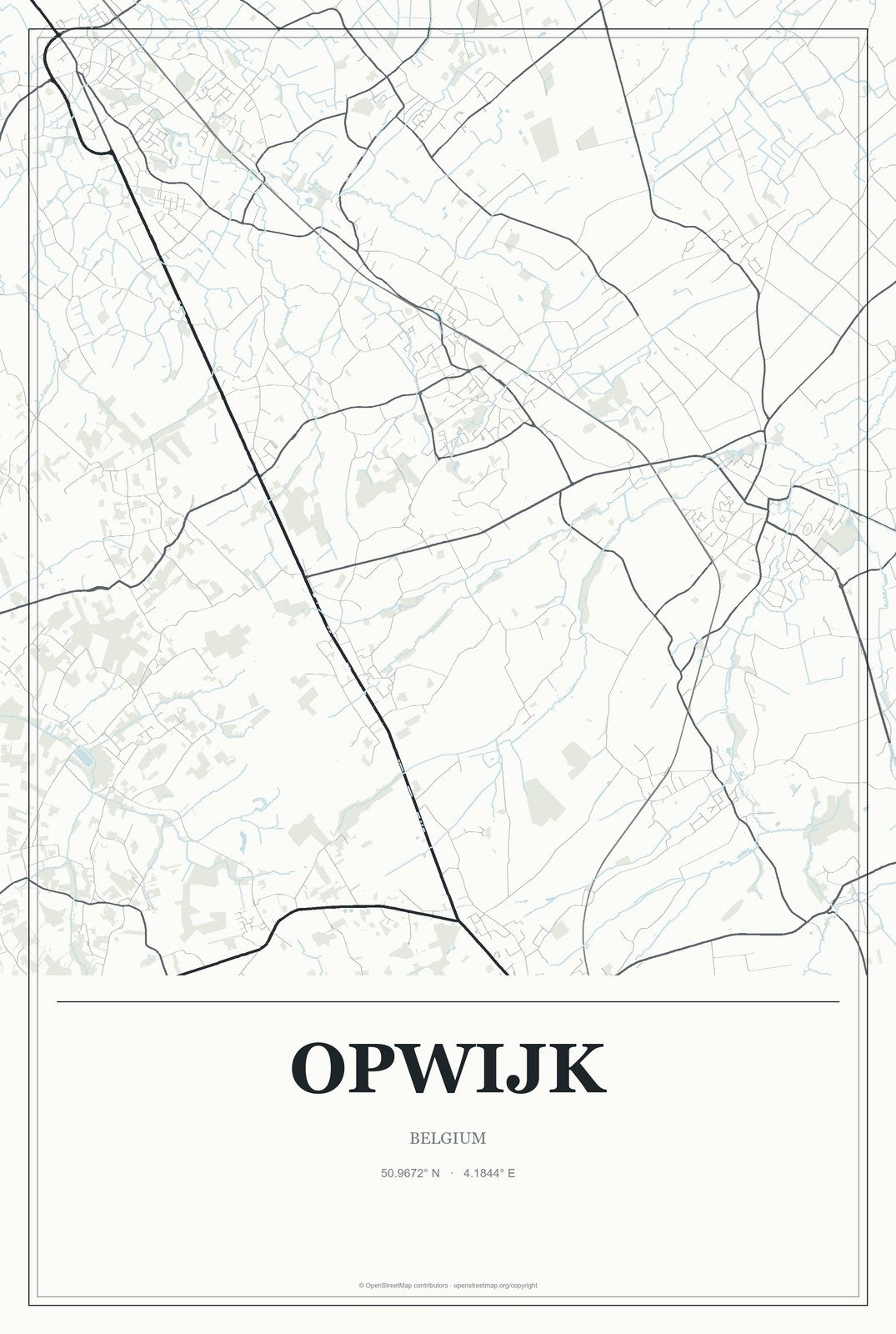 Opwijk, Belgium City Map Aluminum Sign in Gallery Air style