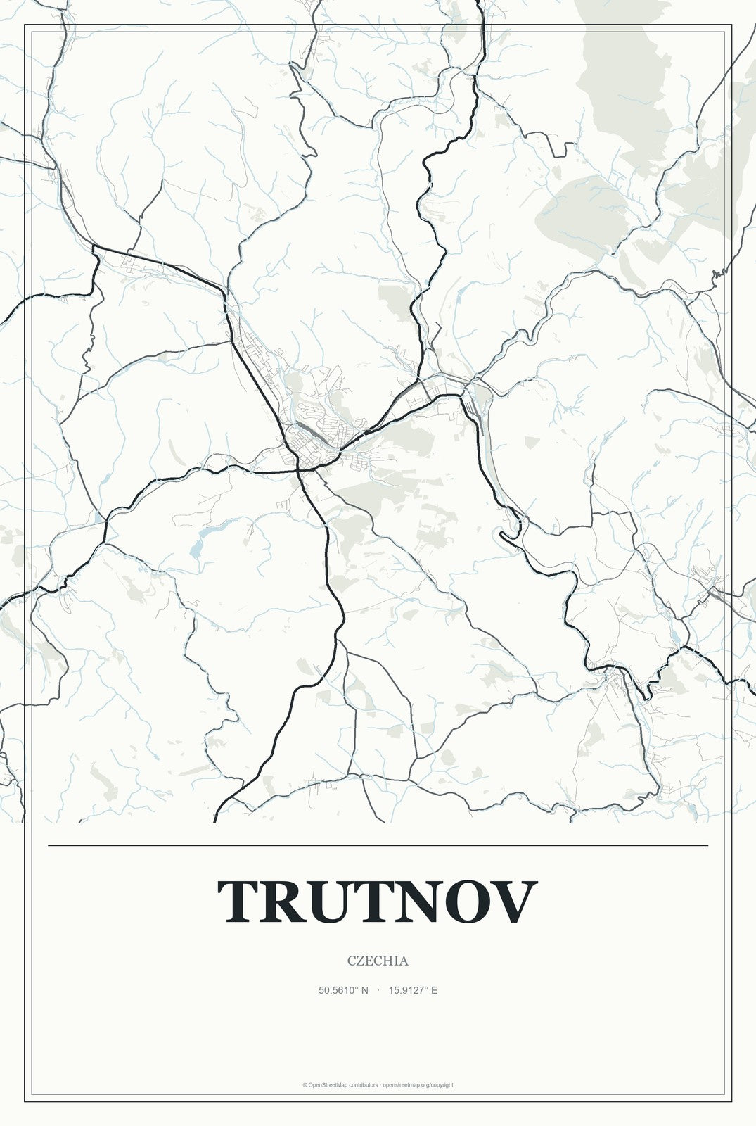 Trutnov, Czechia City Map Aluminum Sign in Gallery Air style