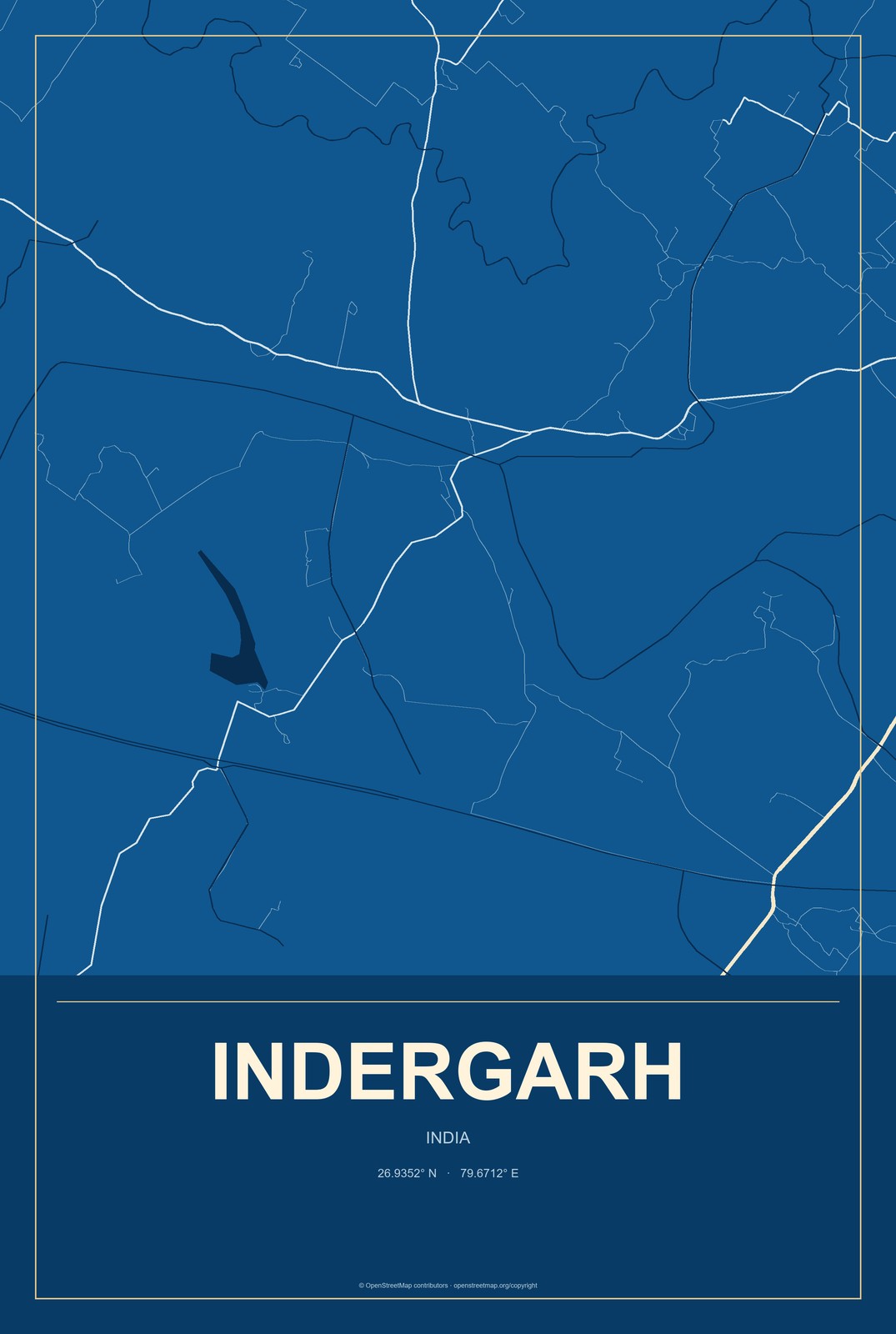 Indergarh, India City Map Aluminum Sign in Harbor Cobalt style