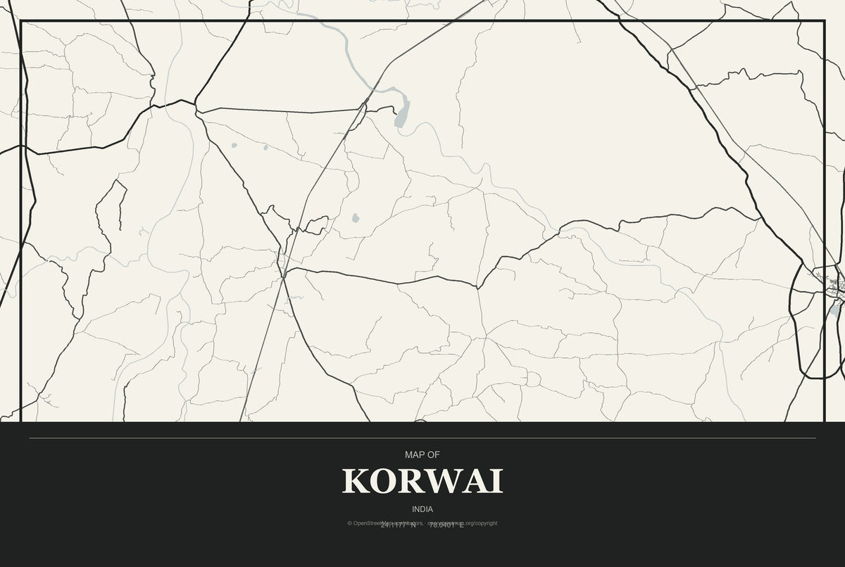 Korwai, India City Map Aluminum Sign in Museum Plaque style