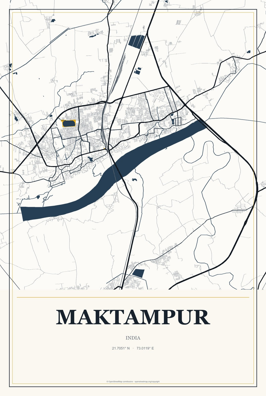 Maktampur, India City Map Aluminum Sign in Citrine Modern style