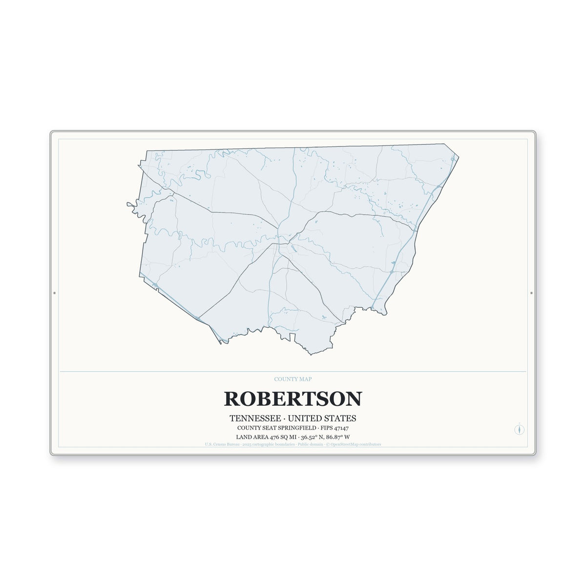 Robertson County, Tennessee Map Aluminum Sign in Gallery Air style