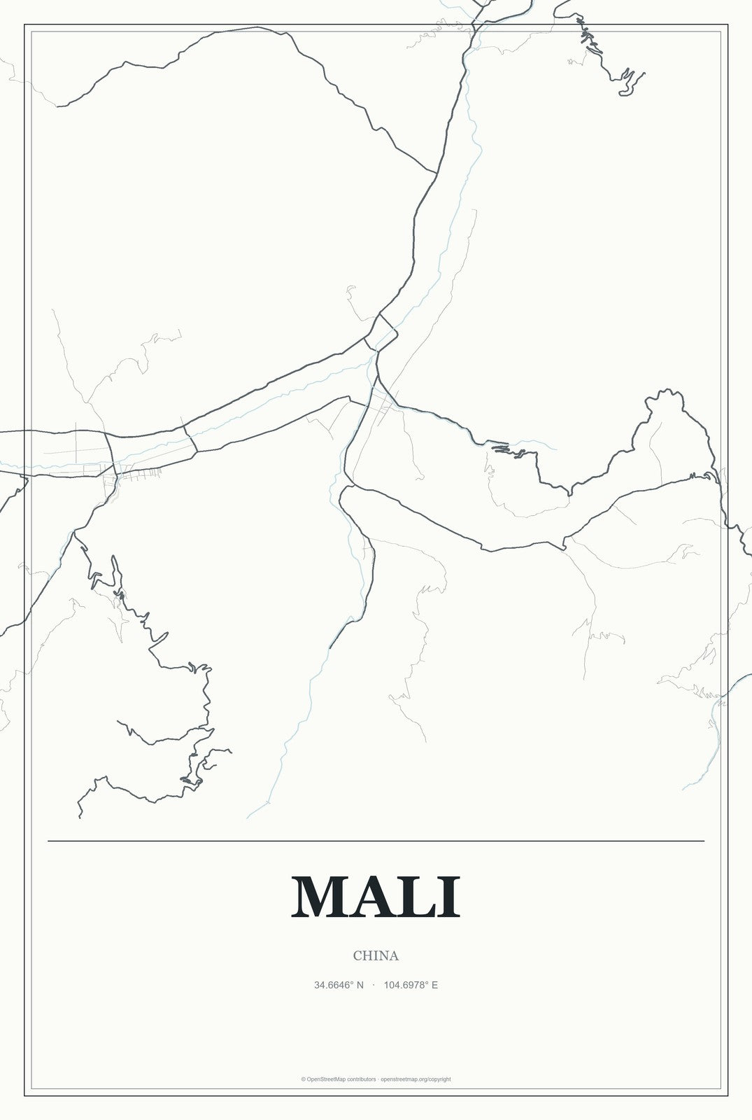 Mali, China City Map Aluminum Sign in Gallery Air style