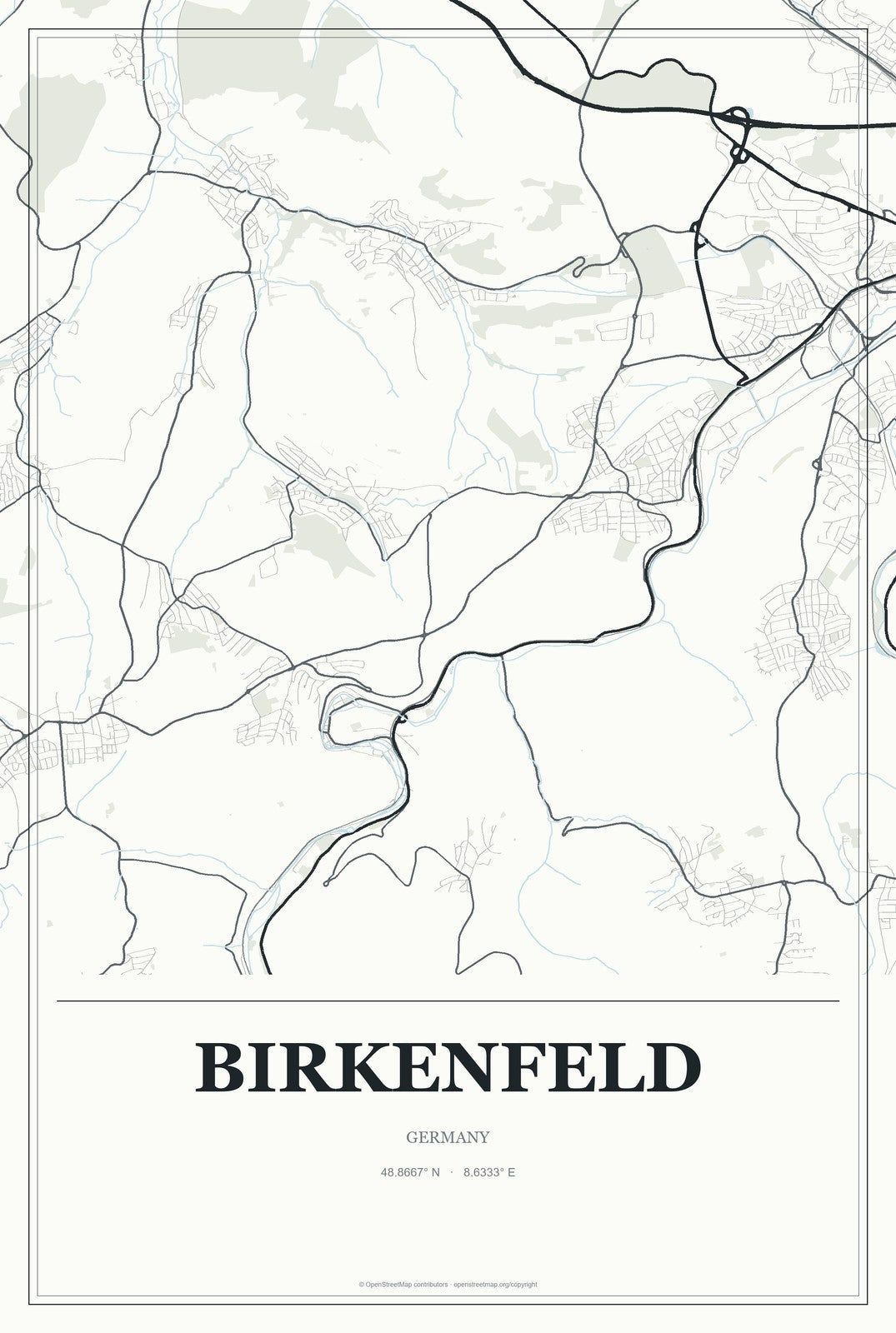 Birkenfeld, Germany City Map Aluminum Sign in Gallery Air style