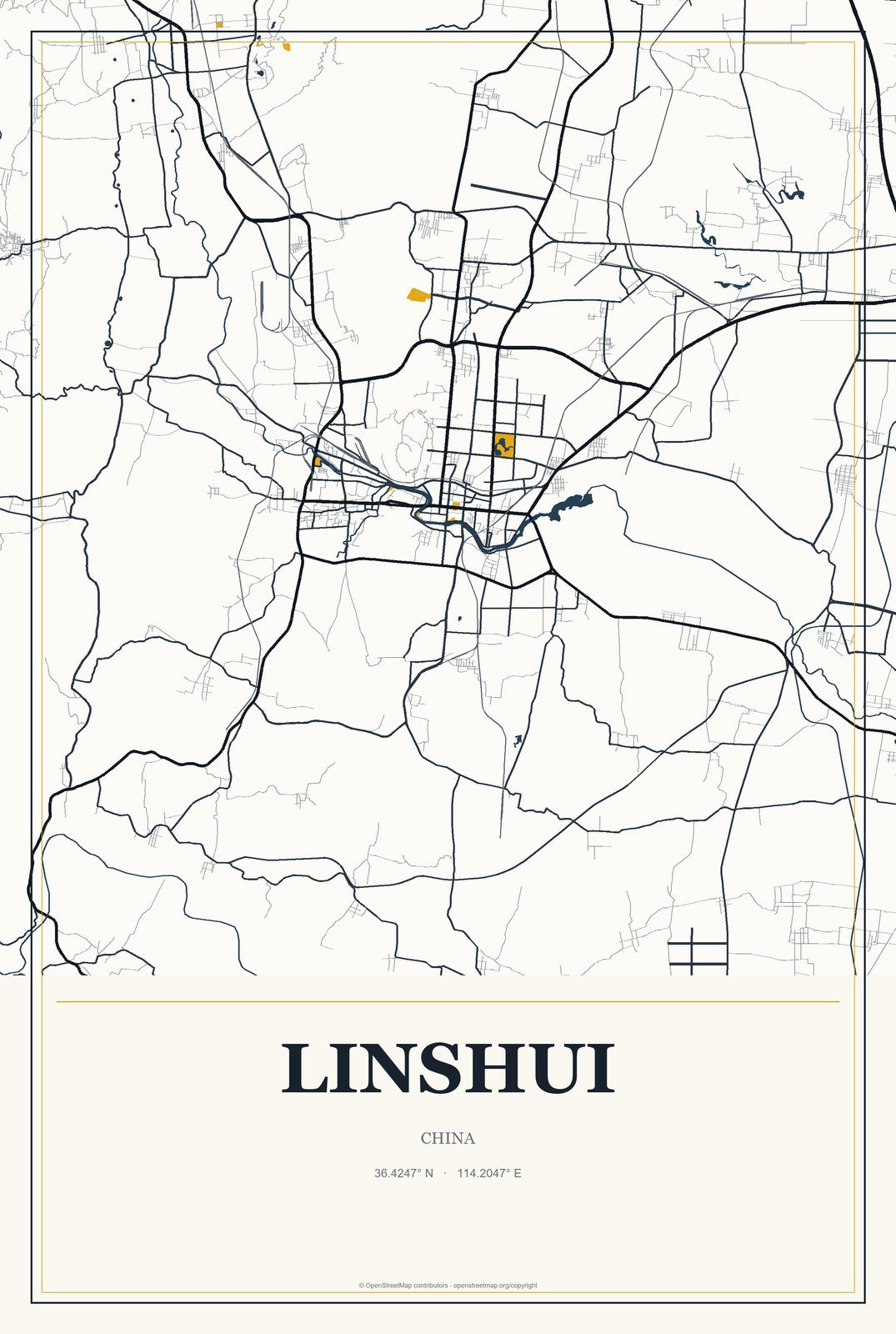 Linshui, China City Map Aluminum Sign in Citrine Modern style