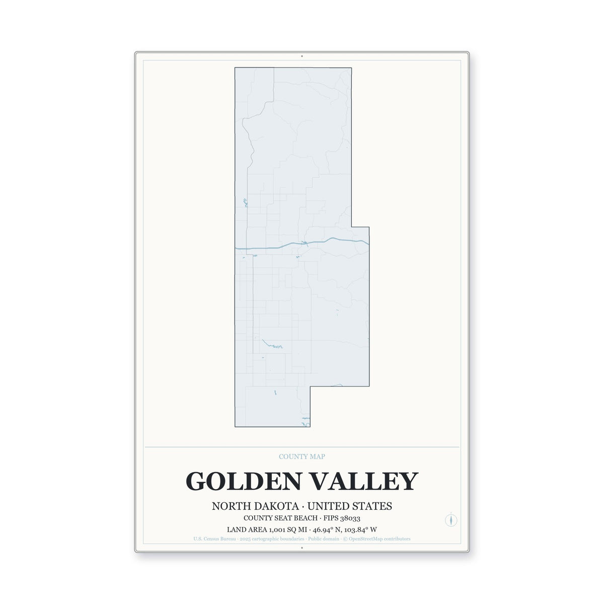 Golden Valley County, North Dakota Map Aluminum Sign in Gallery Air style