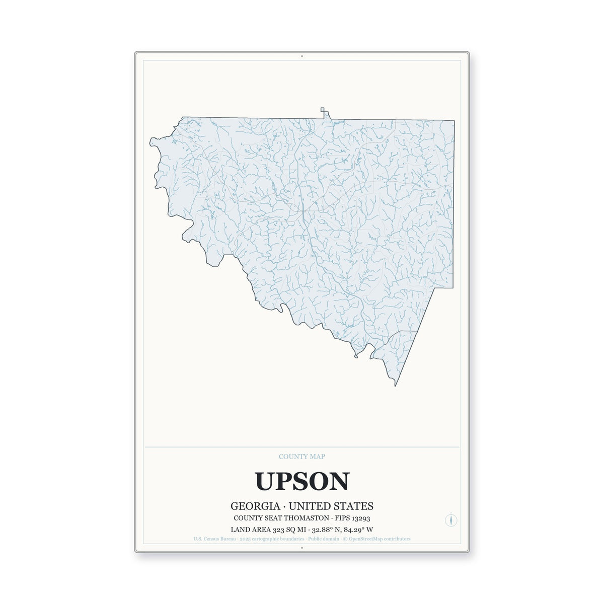 Upson County, Georgia Map Aluminum Sign in Gallery Air style