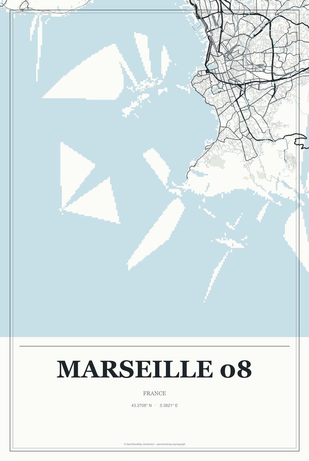 Marseille 08, France City Map Aluminum Sign in Gallery Air style