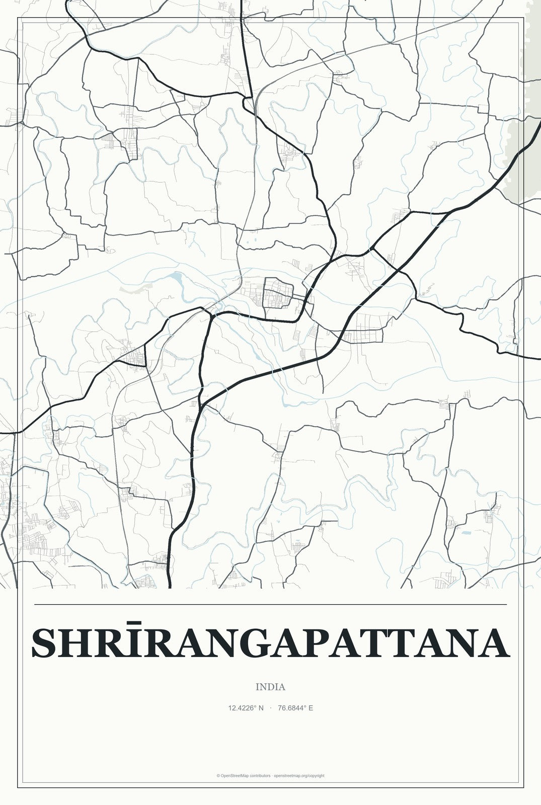 Shrīrangapattana, India City Map Aluminum Sign in Gallery Air style