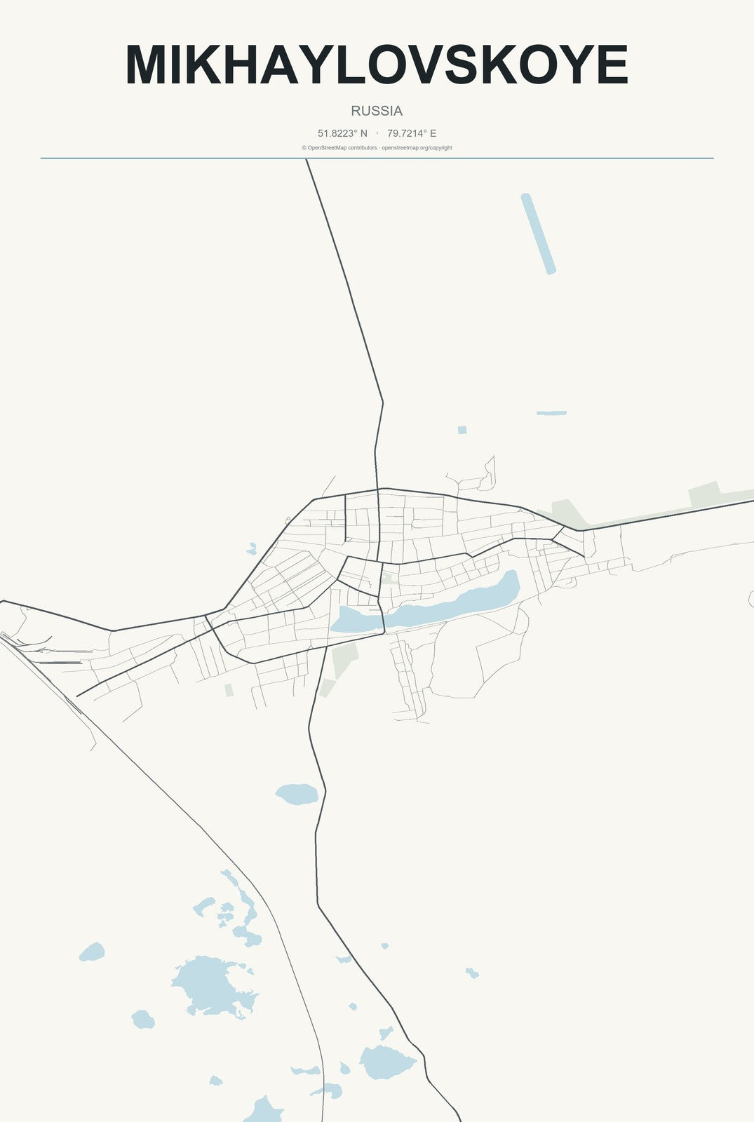 Mikhaylovskoye, North Ossetia–Alania, Russia City Map Aluminum Sign in Headline Atlas style