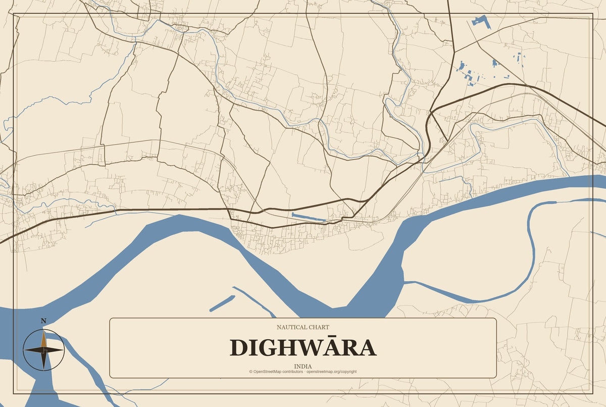 Dighwāra, India City Map Aluminum Sign in Heritage Nautical style