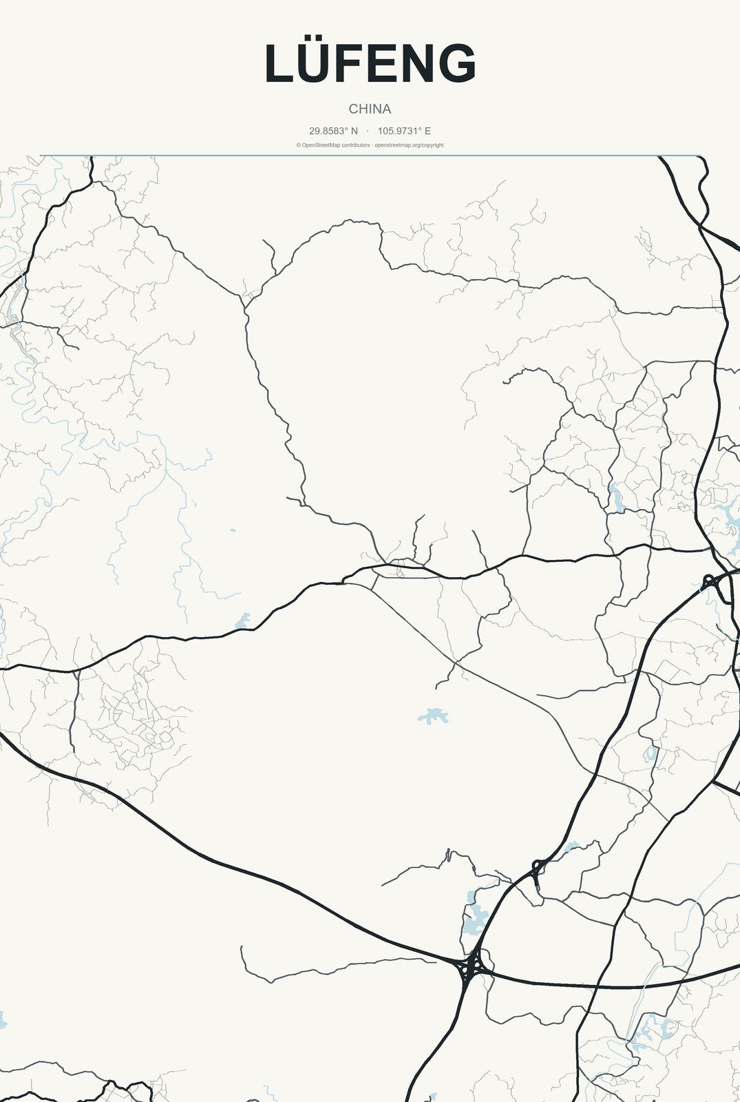 Lüfeng, China City Map Aluminum Sign in Headline Atlas style